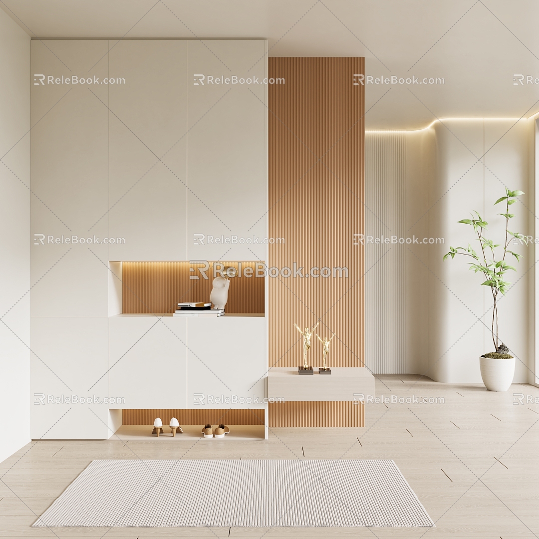 modern shoe cabinet cream porch partition wardrobe 3d model