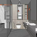 Modern Bathroom Interior Design With Marble Walls Glass Shower Double Sinks And Wooden Cabinets