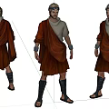 Ancient Style Game Movie Character With Robe Sandals Golden Headpiece And Arm Bands