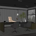Modern Office Interior Design With Spacious Desk Ergonomic Chairs Large Windows And Potted Plant