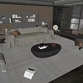 Elegant Modern Living Room Interior With Sofa Coffee Table Gray Beige Rug Bookshelf And Plants