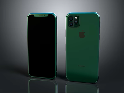 Green iPhone Smartphones Display Front and Back Views Modern Electronic Device 3d model