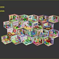 Colorful Cartoon Scene Featuring Multiple Hexagonal Room Models With Various Layouts Furniture And Decorations