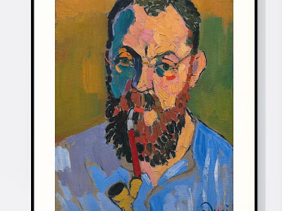 Portrait Painting of Bearded Man With Glasses Smoking Pipe in Blue Shirt and Colorful Background 3d model
