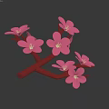Delicate Pink Flowers with Multiple Petals and Red Branches on Dark Background 3d model