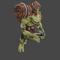 Game Movie Character Green Skin Orc Carrying Barrels On Back With Tattered Clothing
