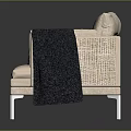 Light Beige Linen Three Seater Sofa With Metal Legs And Decorative Accent Pillows