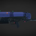 Futuristic Sci Fi Weapon With Blue Purple Body Red Emblem And Green Lights