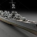 Historical Warship With Turrets Bridge Deck Equipment And Metal Details