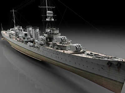 Historical Warship With Turrets Bridge Deck Equipment And Metal Details 3d model