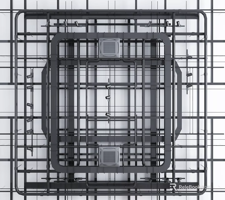 Modern Structural Ceiling Design With Metal Grid Frame And Industrial Architectural Details 3d model 