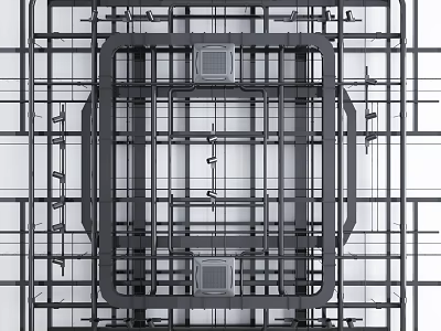 Modern Structural Ceiling Design With Metal Grid Frame And Industrial Architectural Details 3d model