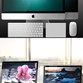 Modern Computer Workspace Setup With Laptop Monitor Keyboard Mouse And Sleek Design Elements