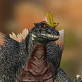 Mythical Black Scaled Dragon With Red Eyes Yellow Horns And Light Wings In Natural Setting
