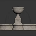 Elegant Stone Garden Fountain Ornament with Circular Basin Square Pedestal and Water Spouts