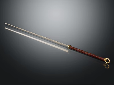 Traditional Samurai Sword With Sharp Metal Blade Red Wrapped Handle And Golden Pommel 3d model