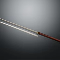 Traditional Samurai Sword With Sharp Metal Blade Red Wrapped Handle And Golden Pommel