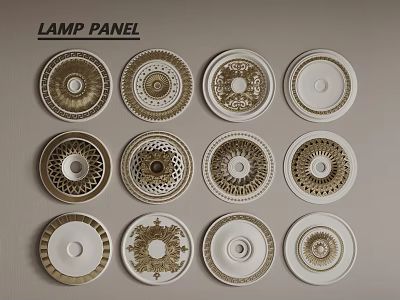 Various Decorative Lamp Panels with White and Gold Intricate Patterns Displayed in Different Elegant Designs 3d model