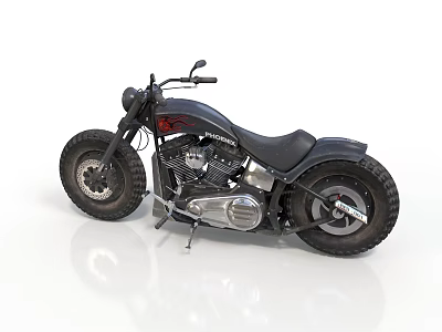 Vintage Black Motorcycle Classic Design Large Tires Chrome Engine Leather Seat 3d model