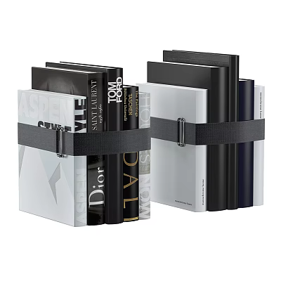 Stylish Stacked Notebooks With Black White Hardcover And Strap Closure Design 3d model