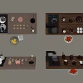 Organized Tea Set Wall Mounted Display with Teapots Cups Trays and Fruits