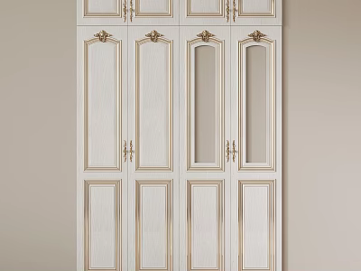 Elegant White Wardrobe Doors With Paneled Glass And Decorative Metal Handles 3d model