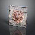 Rustic Lion Head Sculpture Mounted On Textured Gray Brick Wall 3d model