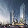 Modern High Rise Office Building with Glass Facade Greenery Urban Street View And Vehicles