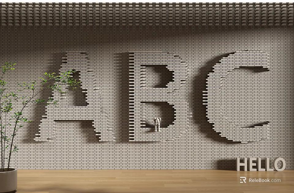 Decorative Background Wall With 3D ABC Letters Green Plant And Hello Sign 3d model 