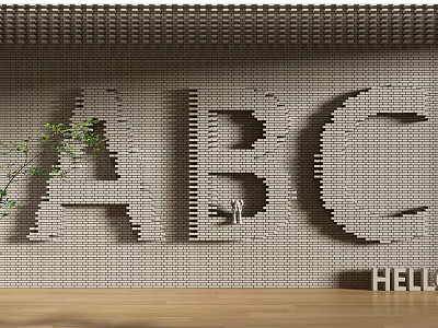 Decorative Background Wall With 3D ABC Letters Green Plant And Hello Sign 3d model