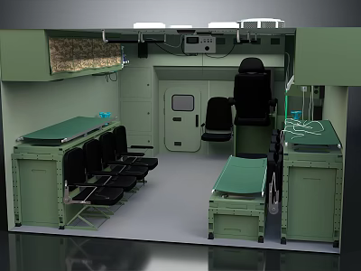 Medical Room Interior With Green Cabinets Examination Tables Chairs And Medical Equipment 3d model