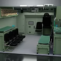 Medical Room Interior With Green Cabinets Examination Tables Chairs And Medical Equipment