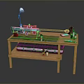 Weapon Assembly Process On Wooden Workbench With Tools Laptop Lamp And Paints