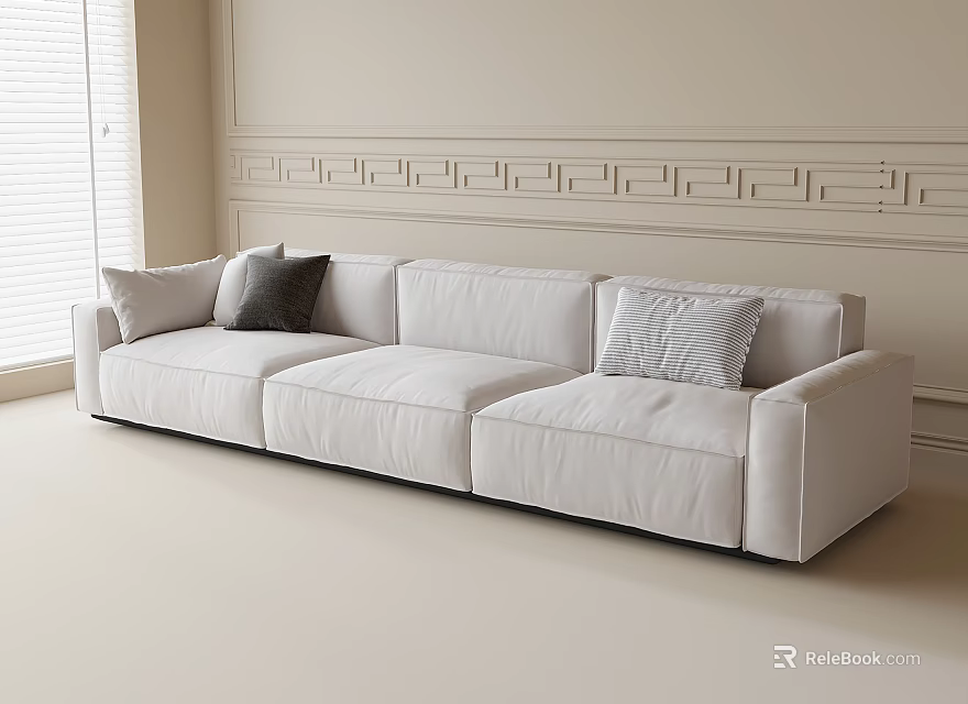 White Modern Sectional Sofa Interior With Soft Upholstery And Decorative Pillows 3d model 