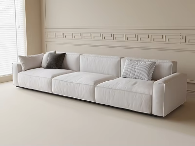 White Modern Sectional Sofa Interior With Soft Upholstery And Decorative Pillows 3d model