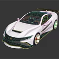 Stylish White Sports Car With Black Roof Gold Wheels And Rear Spoiler