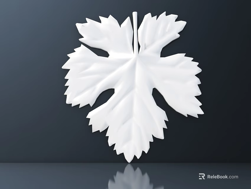 White Carved Leaf Shaped Decorative Art on Dark Background with Reflection 3d model 