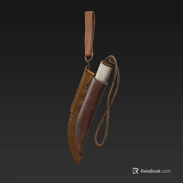 Vintage Leather Knife Sheath With Hanging Strap And Handcrafted Stitching Details 3d model 