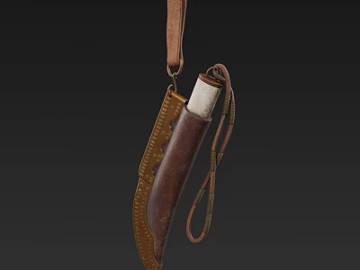Vintage Leather Knife Sheath With Hanging Strap And Handcrafted Stitching Details 3d model