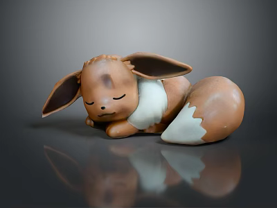 Pokémon Eevee Plush Figure Sleeping with Big Ears White Belly and White Tail Tip 3d model