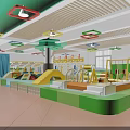 Colorful Kindergarten Indoor Play Area With Slides Climbing Frames And Hanging Lights