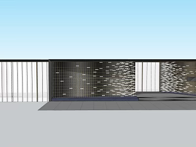 Modern Entrance Gate Design With Slatted Panels Glass And Textured Wall Gray Flooring 3d model