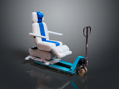 Blue And White Medical Transport Chair With Wheels And Handle For Patient Transfer 3d model