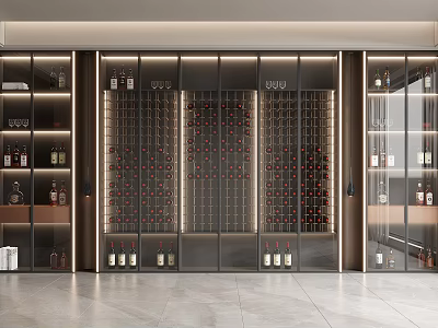Modern Wine Cabinet Design With Glass Doors Wine Bottles Storage And Interior Lighting 3d model