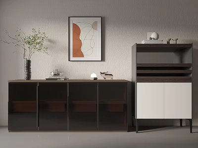 Modern Entryway Cabinet And Side Cabinet Interior With Framed Artwork Vase Plant And Decor Items 3d model