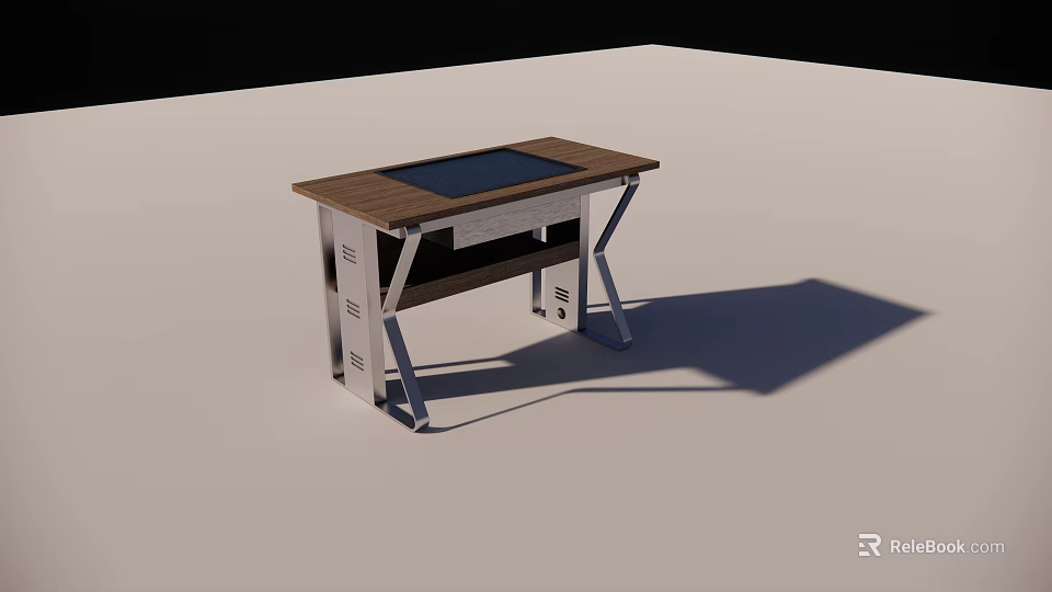 Modern Wooden Desk With Metal Frame Black Tabletop And Sturdy Structure 3d model 