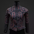 Intricate Floral Embroidery High Neck Short Sleeve Jacket With Exquisite Dark Red Orange Patterns