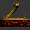 Golden Snake With Red Gemstone Head On Red Circular Base With Zhi Character And Patterns