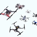 Various Types Of Drones With Different Designs And Propellers On White Background