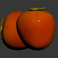 Two Fresh Persimmons With Green Calyx On Black Reflective Surface